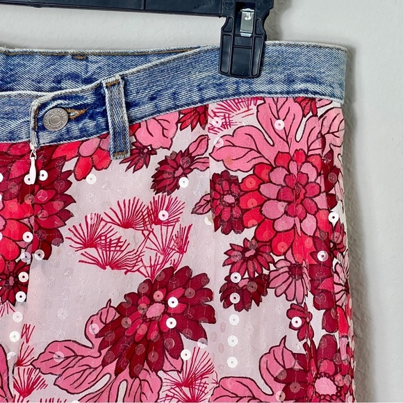 EUC VTG Anthropologie RUTH Sequins Denim Skirt Sz M - Picture 4 of 12